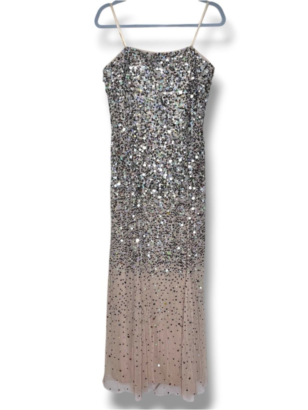 NWT Adrianna Papell Sequin Beaded Strapless Maxi Ombre Gown Dress Size 12 Nude